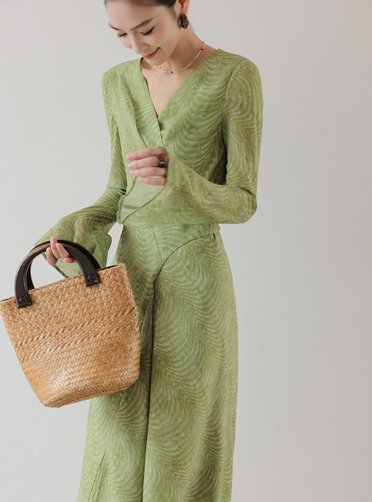 Viscose Dress - Long Sleeve V-Neck Twist Design