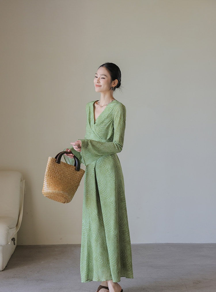 Viscose Dress - Long Sleeve V-Neck Twist Design