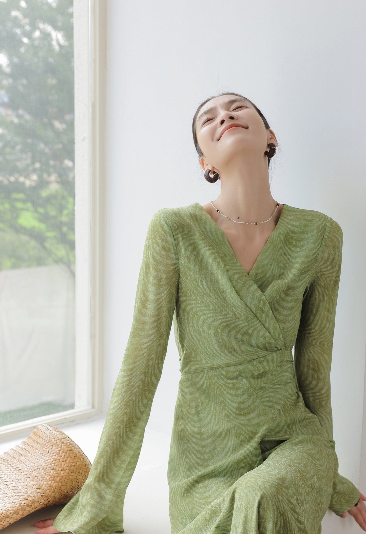Viscose Dress - Long Sleeve V-Neck Twist Design