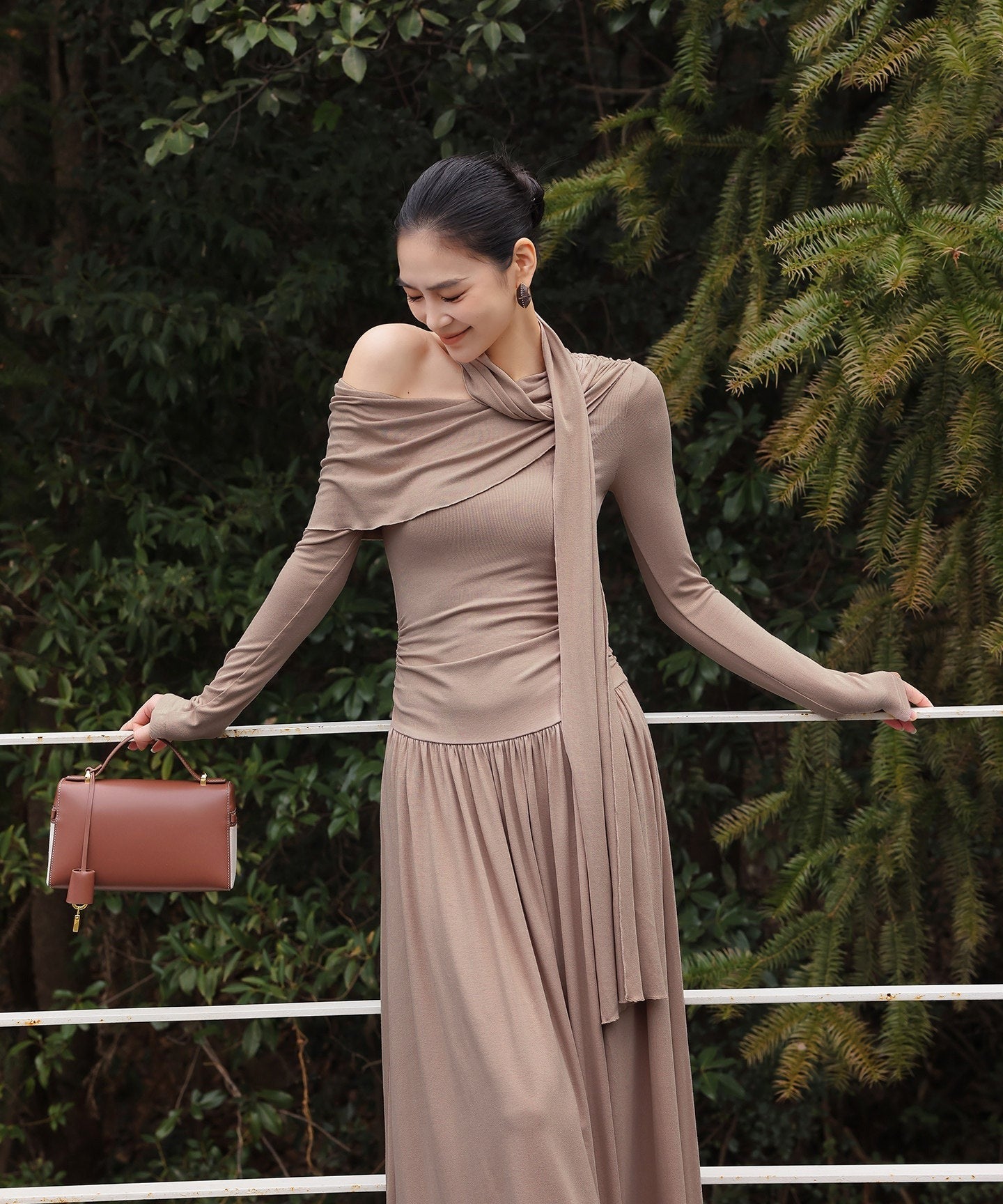Viscose Dress - Off-Shoulder Flowing Design