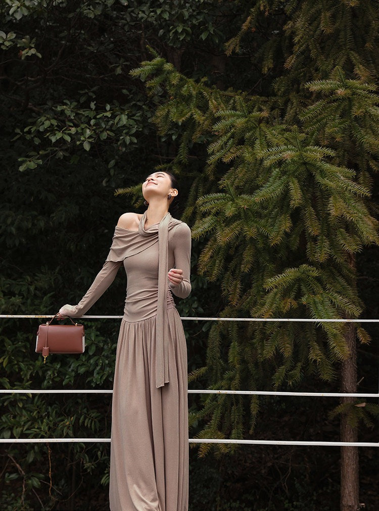 Viscose Dress - Off-Shoulder Flowing Design