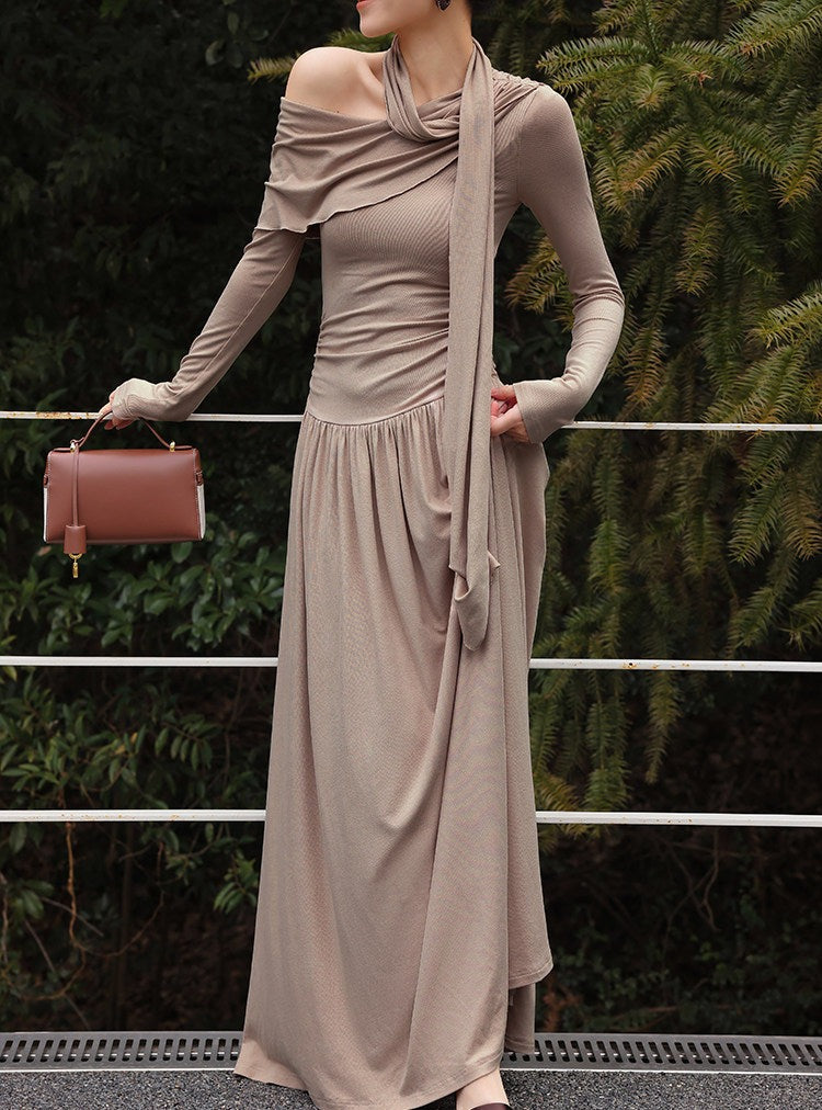 Viscose Dress - Off-Shoulder Flowing Design