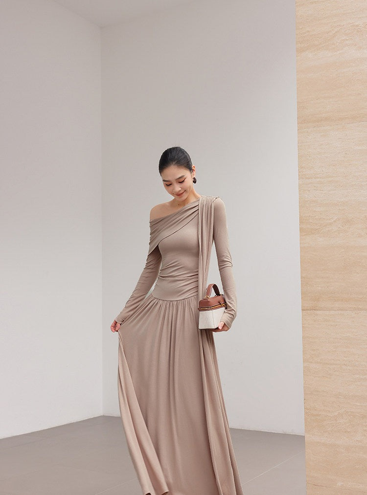 Viscose Dress - Off-Shoulder Flowing Design