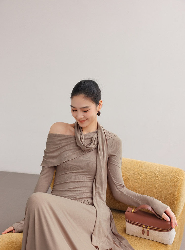 Viscose Dress - Off-Shoulder Flowing Design