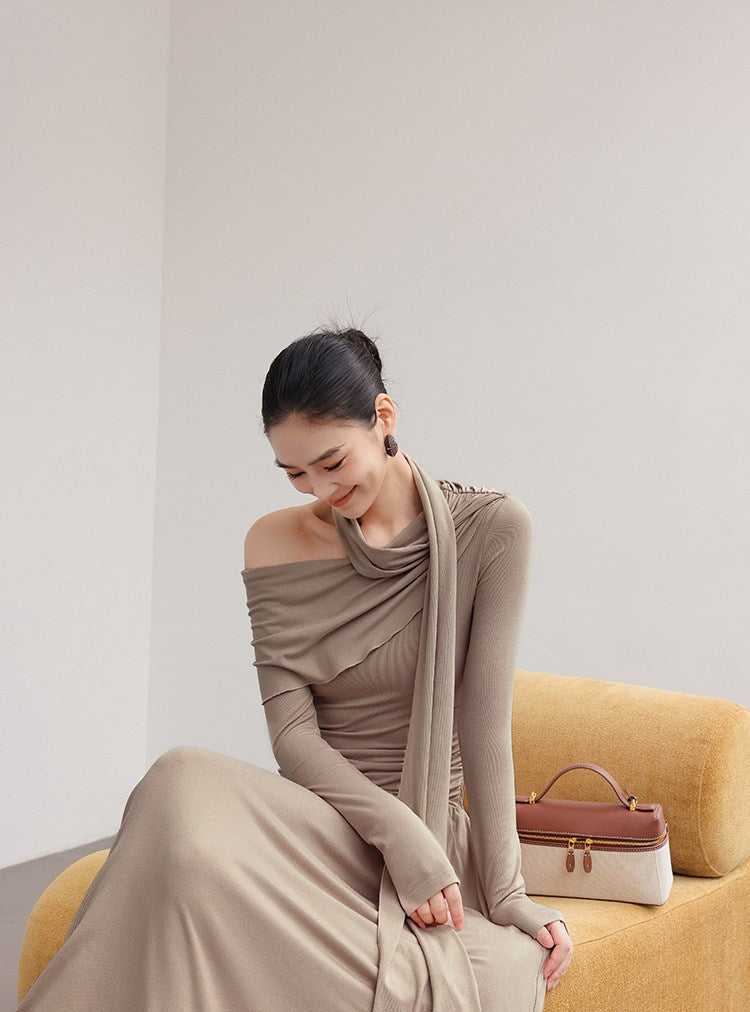 Viscose Dress - Off-Shoulder Flowing Design