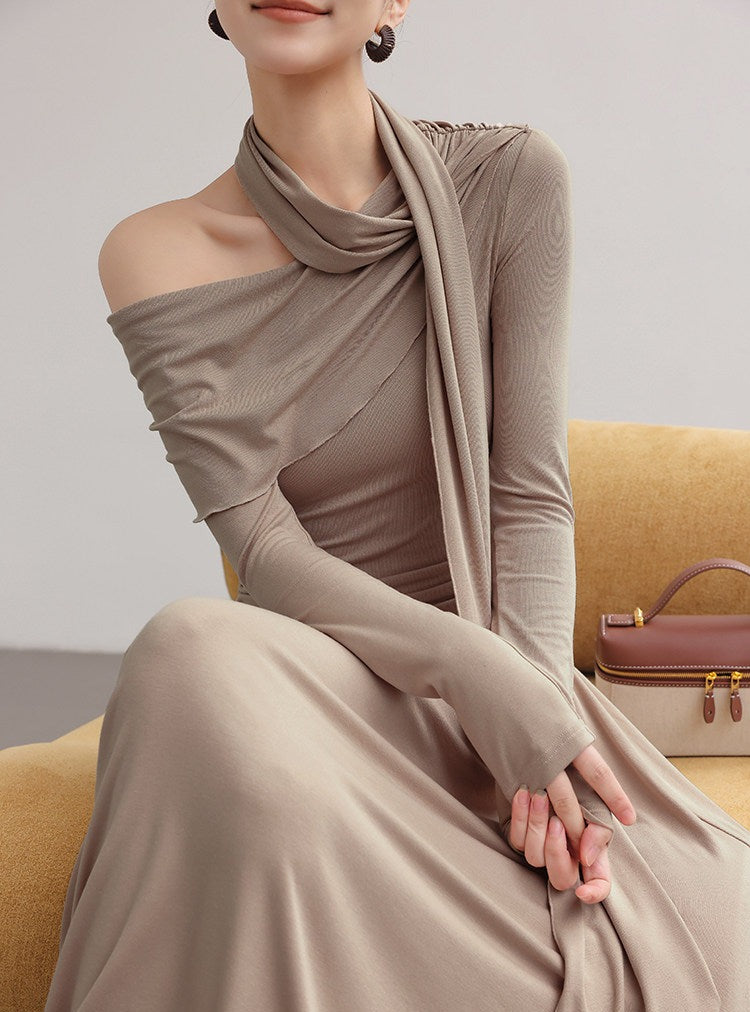 Viscose Dress - Off-Shoulder Flowing Design