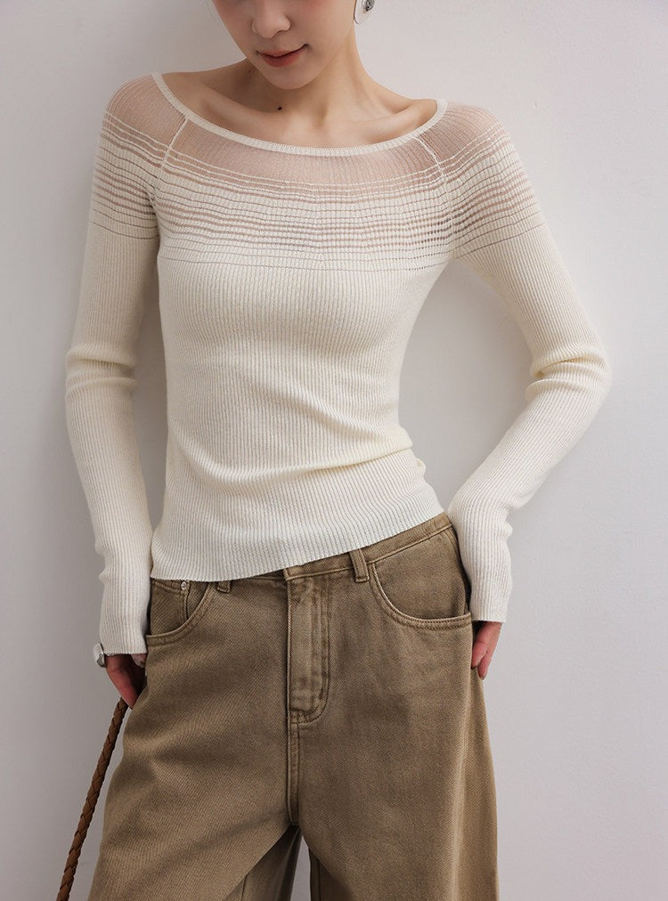 Knit Top - One-Shoulder Striped Design