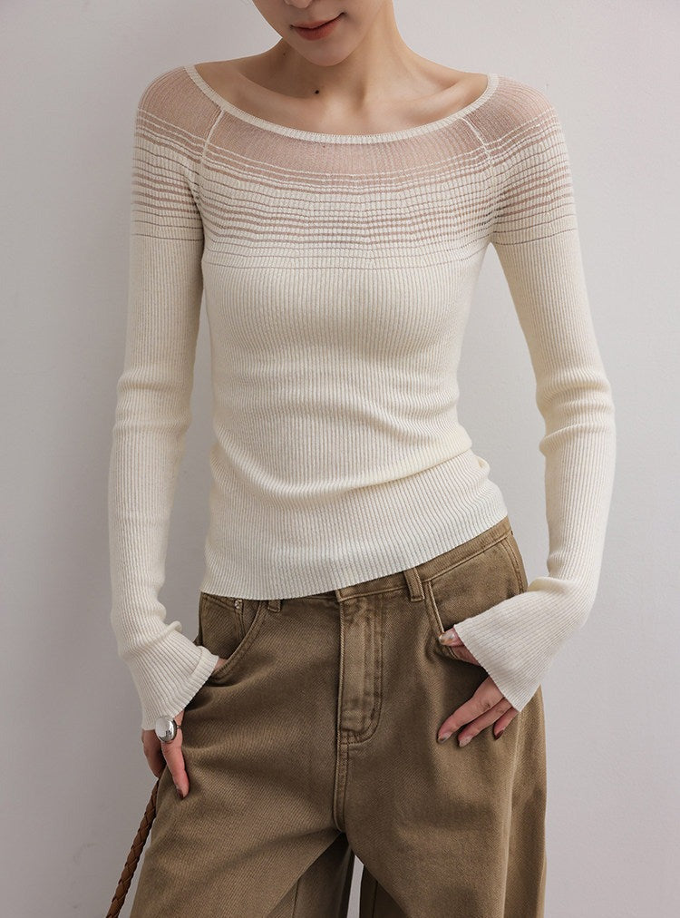 Knit Top - One-Shoulder Striped Design