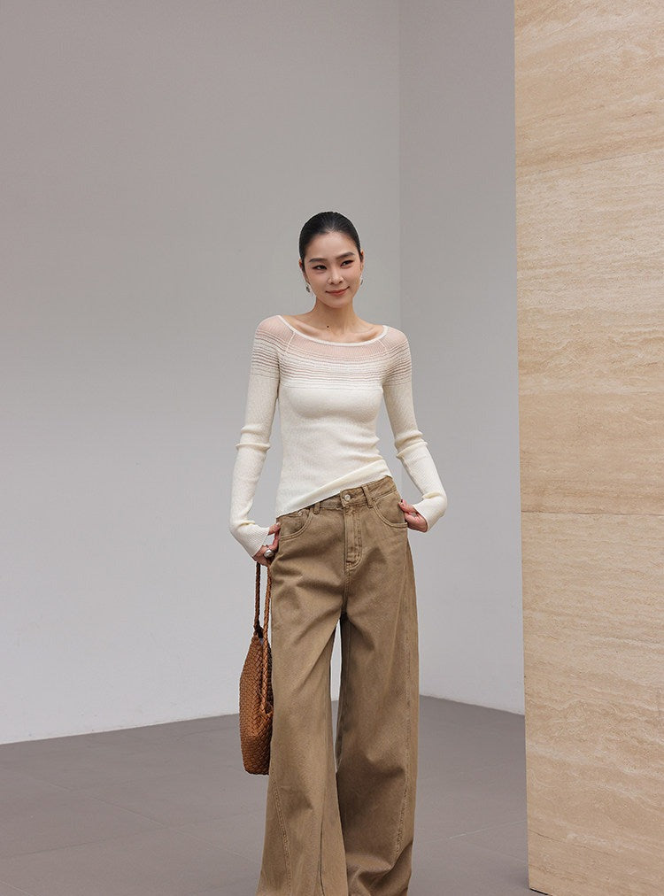 Knit Top - One-Shoulder Striped Design