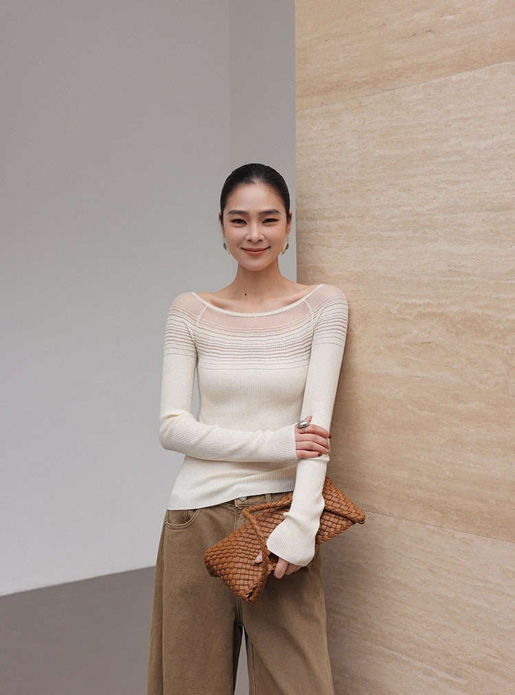 Knit Top - One-Shoulder Striped Design
