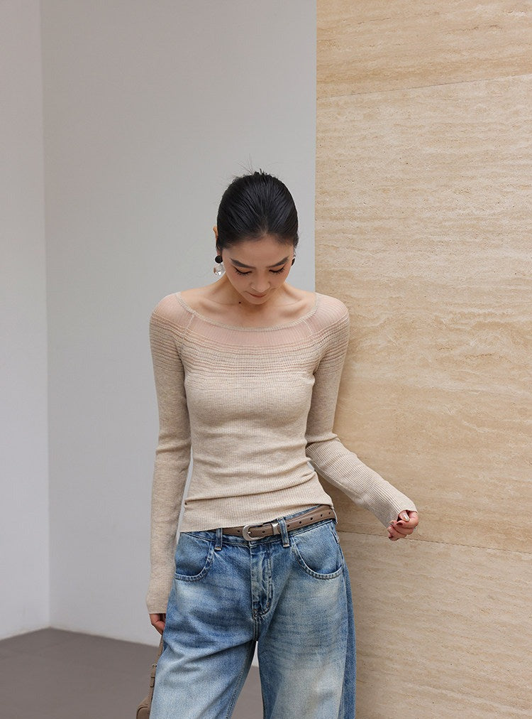 Knit Top - One-Shoulder Striped Design
