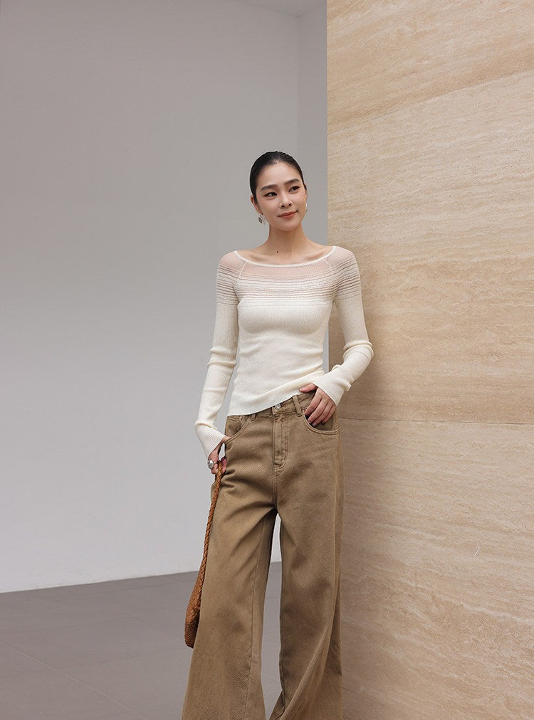 Knit Top - One-Shoulder Striped Design