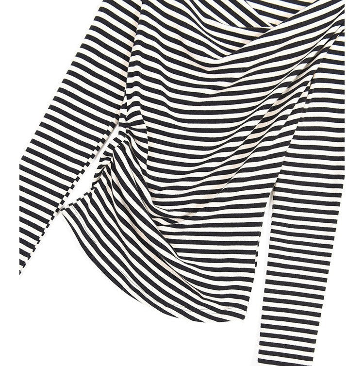 Atasan Lengan Panjang Katun - Kaos Bergaris Bahu Diagonal