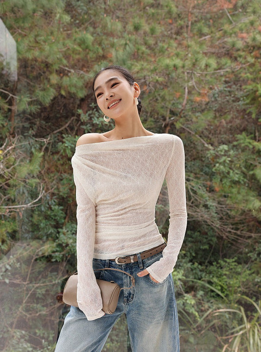 Lace Off-Shoulder T-Shirt - Soft and Feminine Style