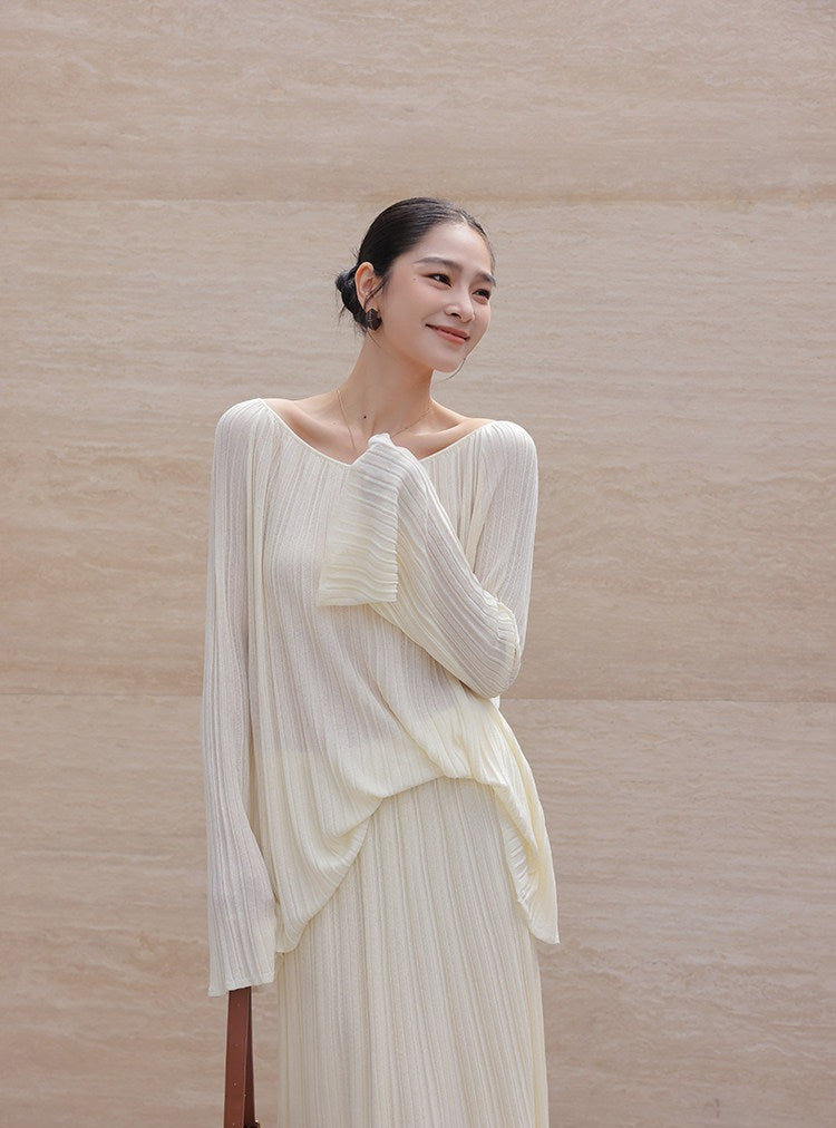 Mulberry Silk Two-Piece Set - Long Sleeve Top and Skirt