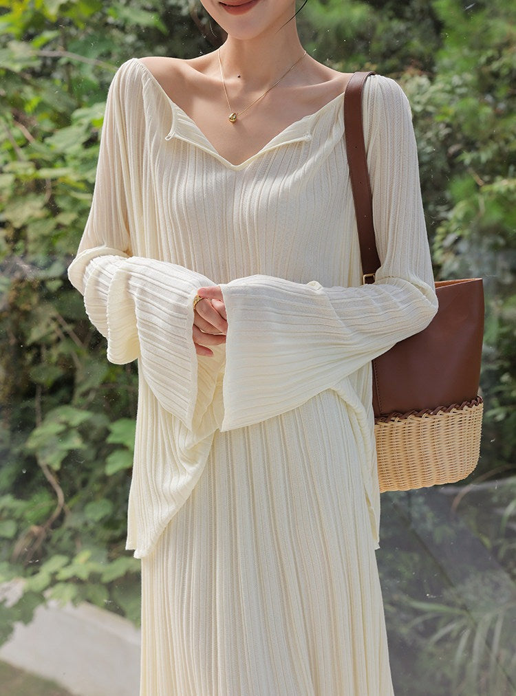 Mulberry Silk Two-Piece Set - Long Sleeve Top and Skirt