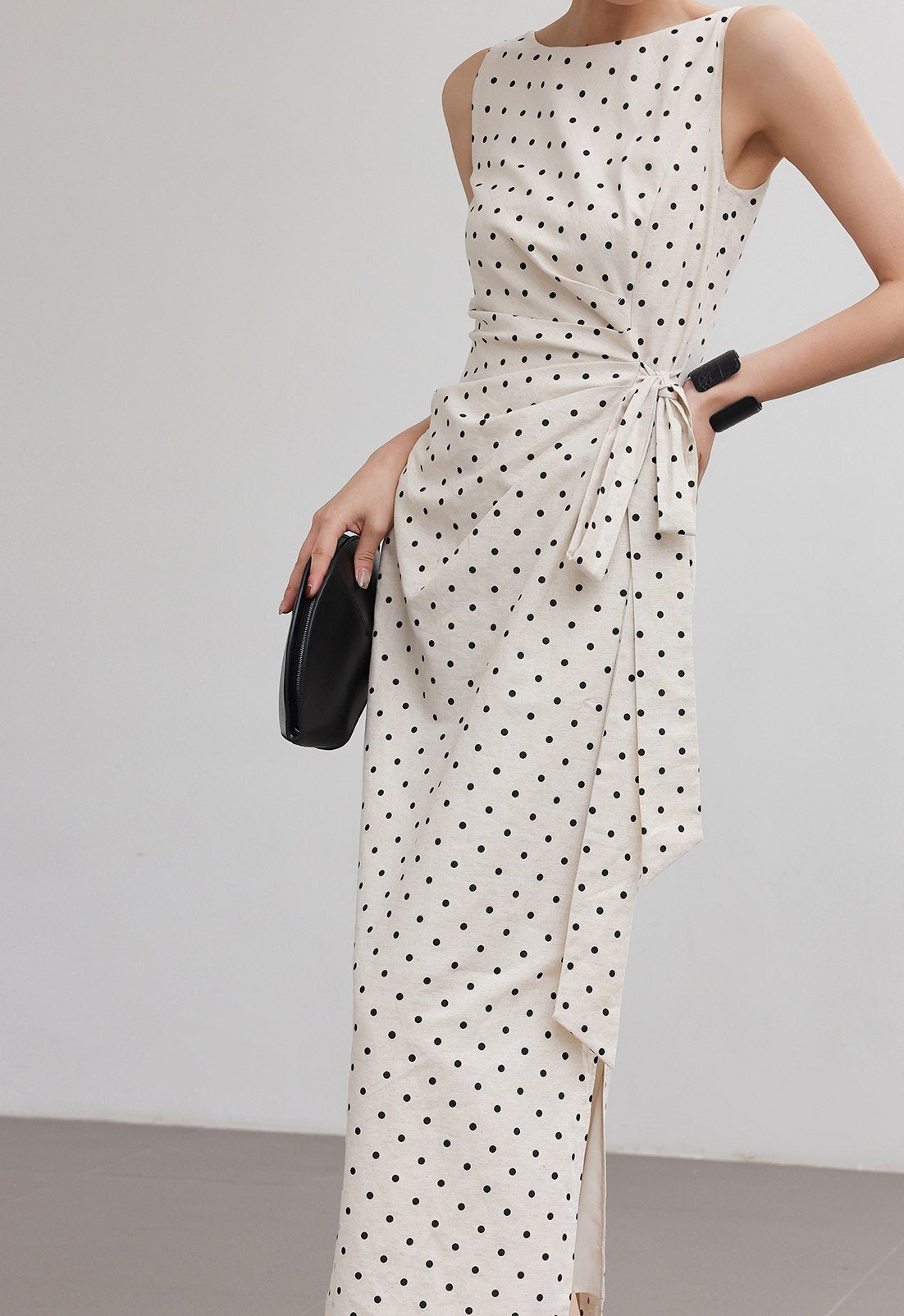 Polka Dot Dress - Minimalist Design with Tie Waist