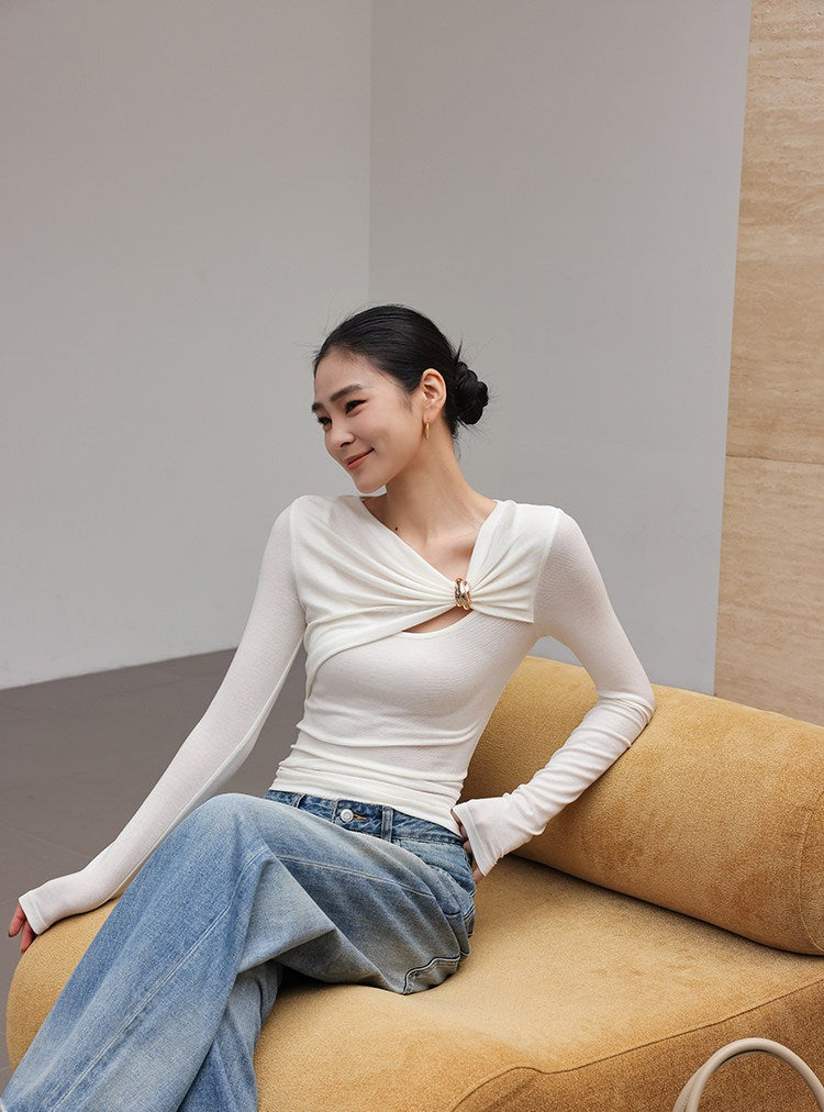 Viscose Long Sleeve Twisted Top