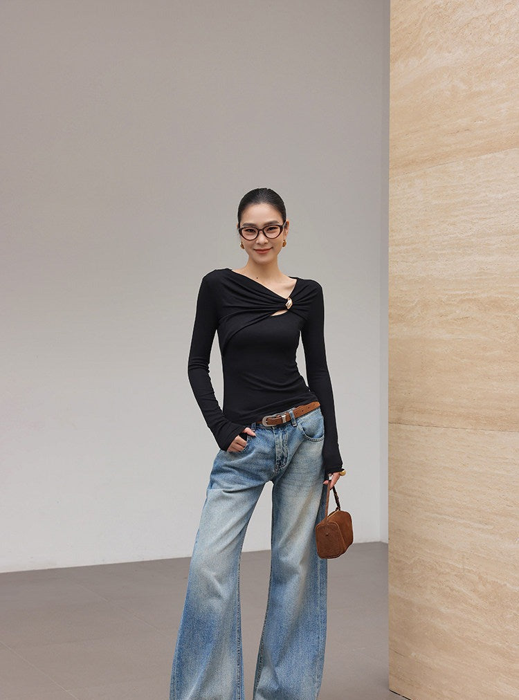 Viscose Long Sleeve Twisted Top