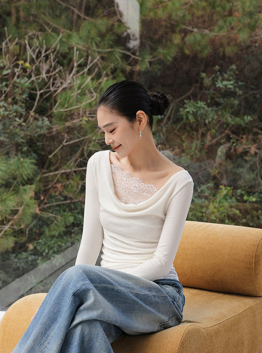 Lace Patchwork Long Sleeve T-Shirt
