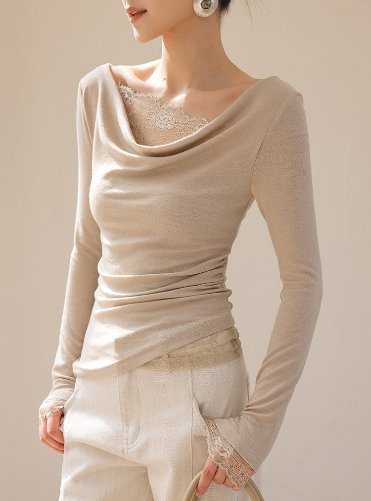 Lace Patchwork Long Sleeve T-Shirt