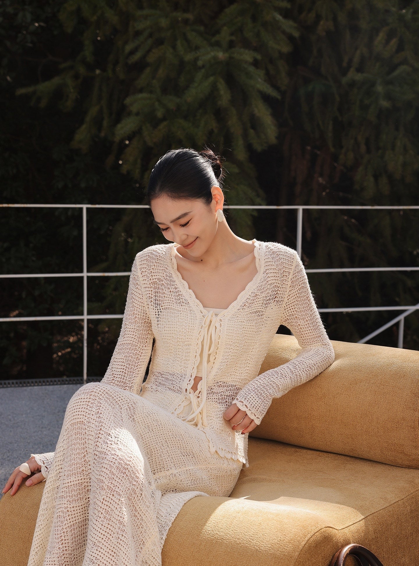 Cotton Two-Piece Set - Cardigan and Skirt