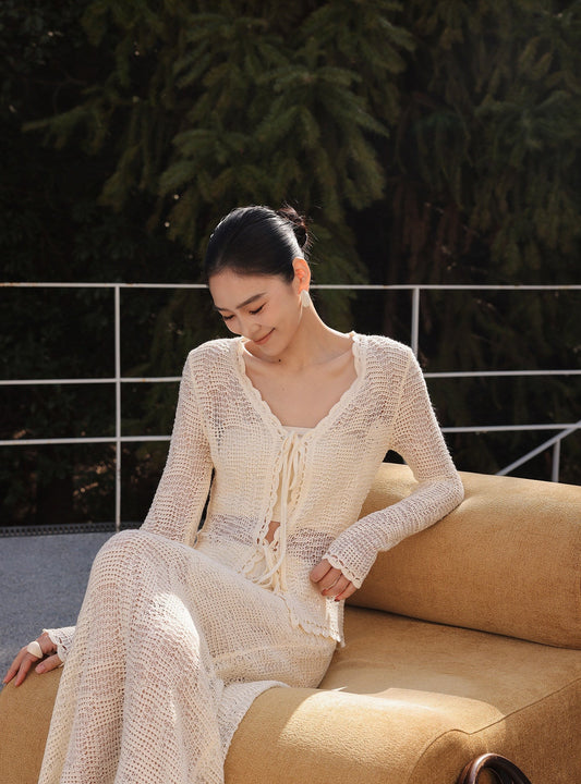 Cotton Two-Piece Set - Cardigan and Skirt