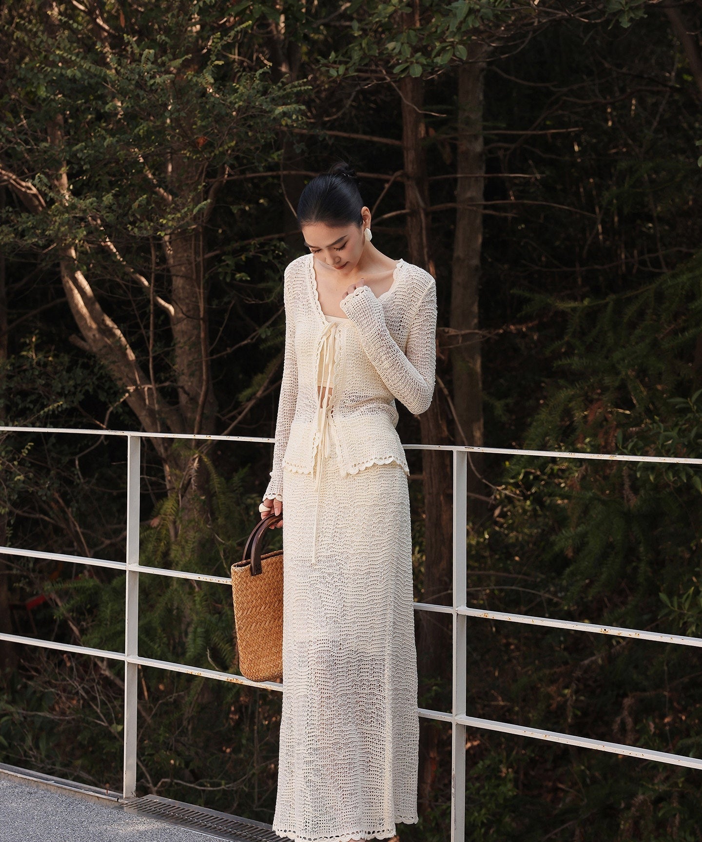 Cotton Two-Piece Set - Cardigan and Skirt