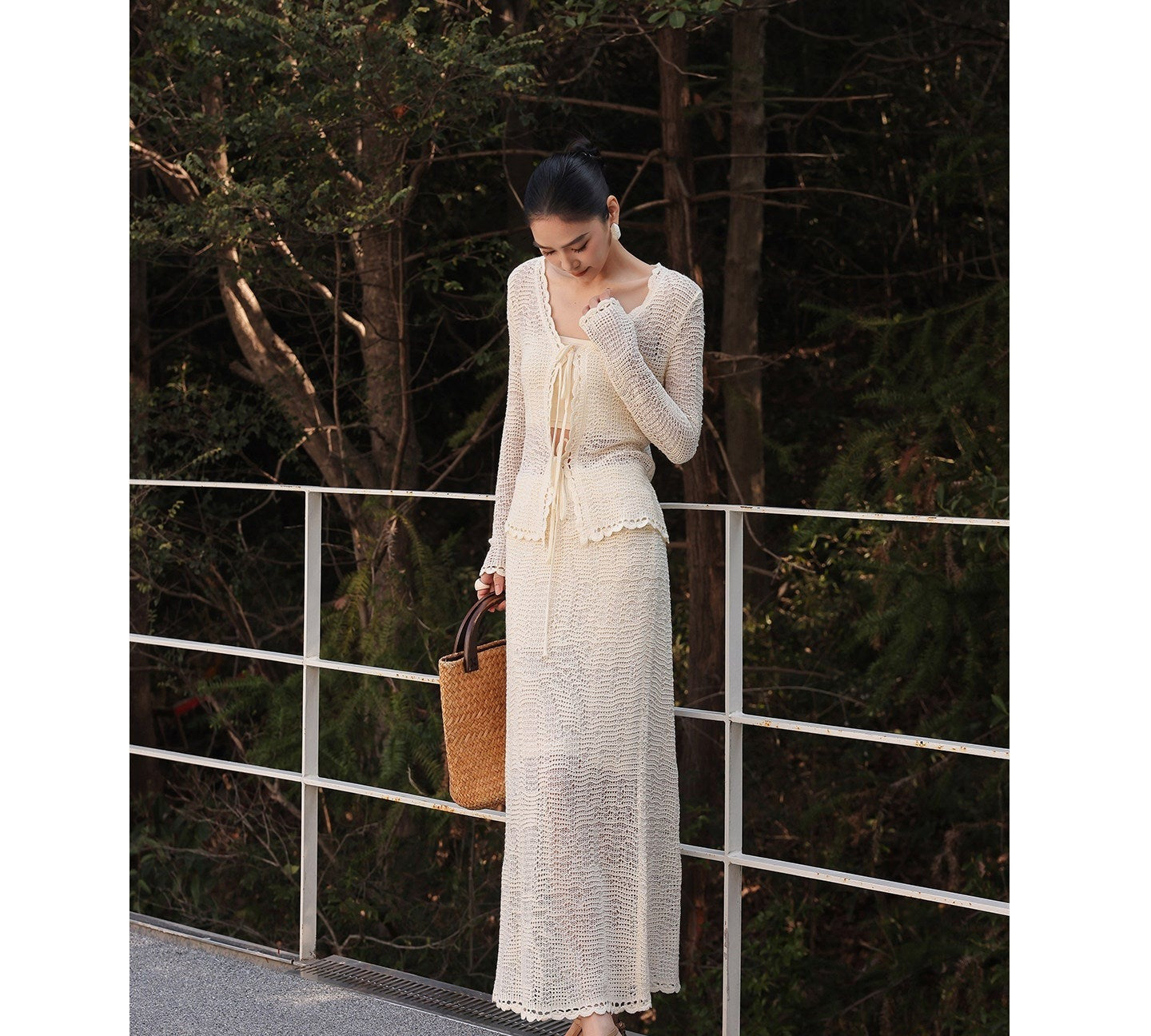 Cotton Two-Piece Set - Cardigan and Skirt