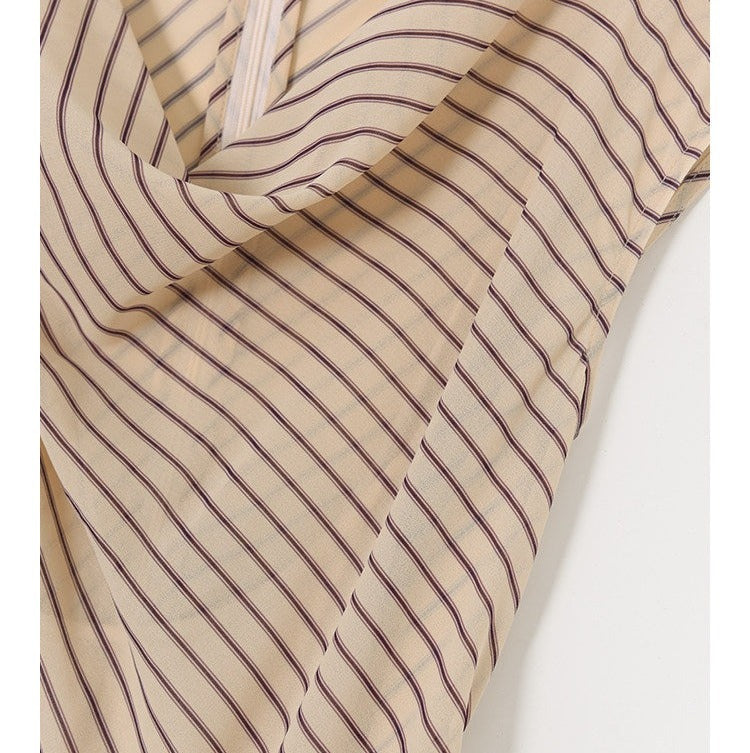 Viscose Apricot Striped Dress - Sleeveless A-Line