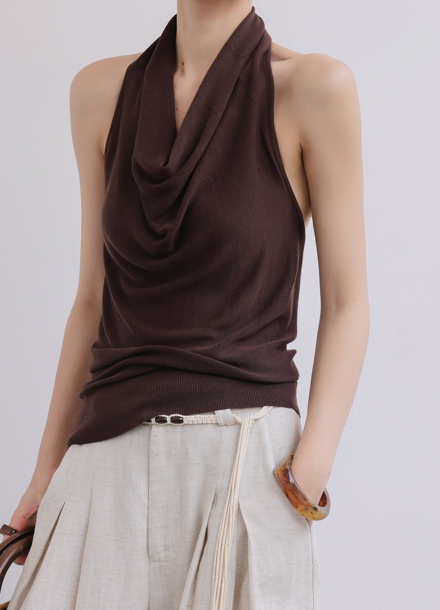Knitted Camisole with Halter Neckline