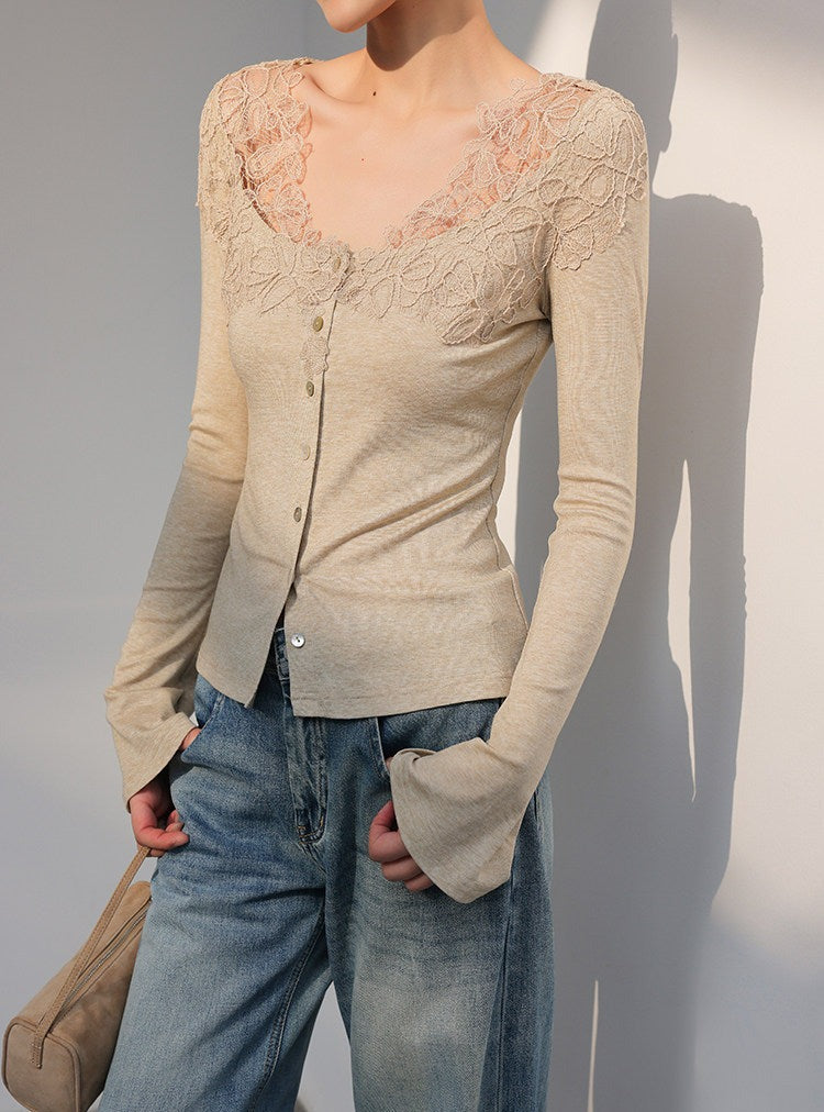 Lace Patchwork Long Sleeve T-Shirt