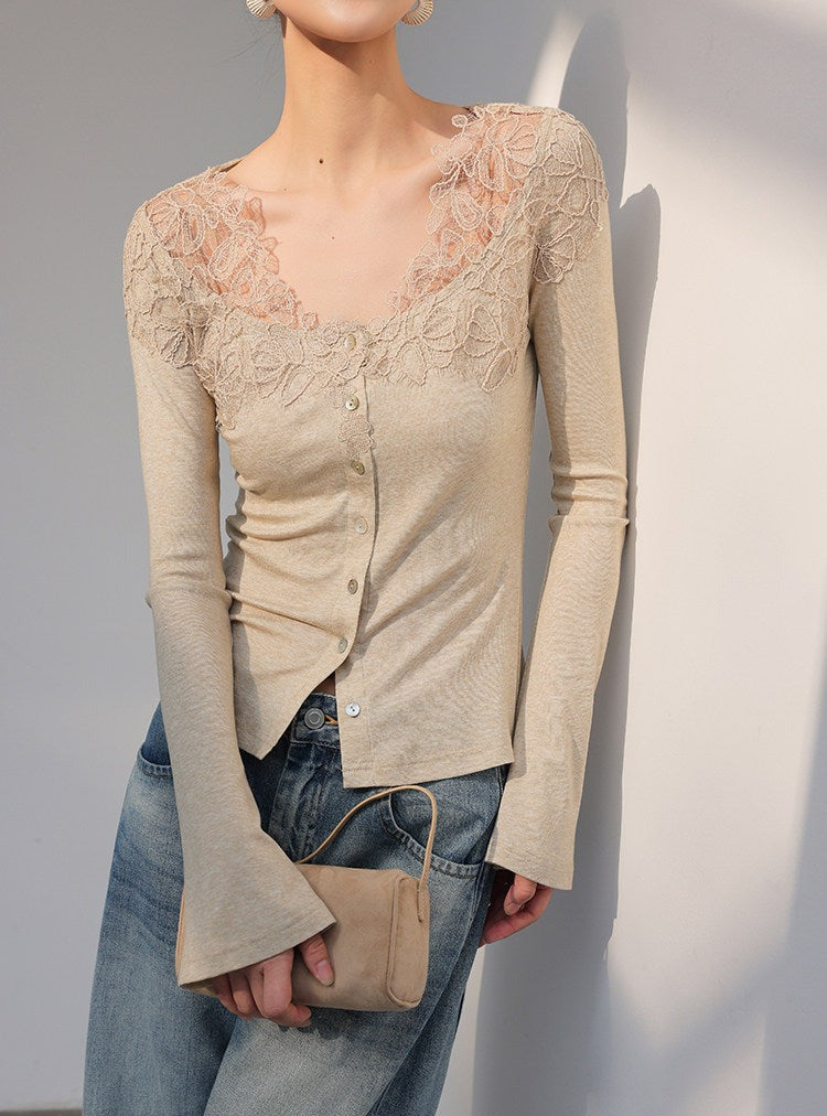 Lace Patchwork Long Sleeve T-Shirt