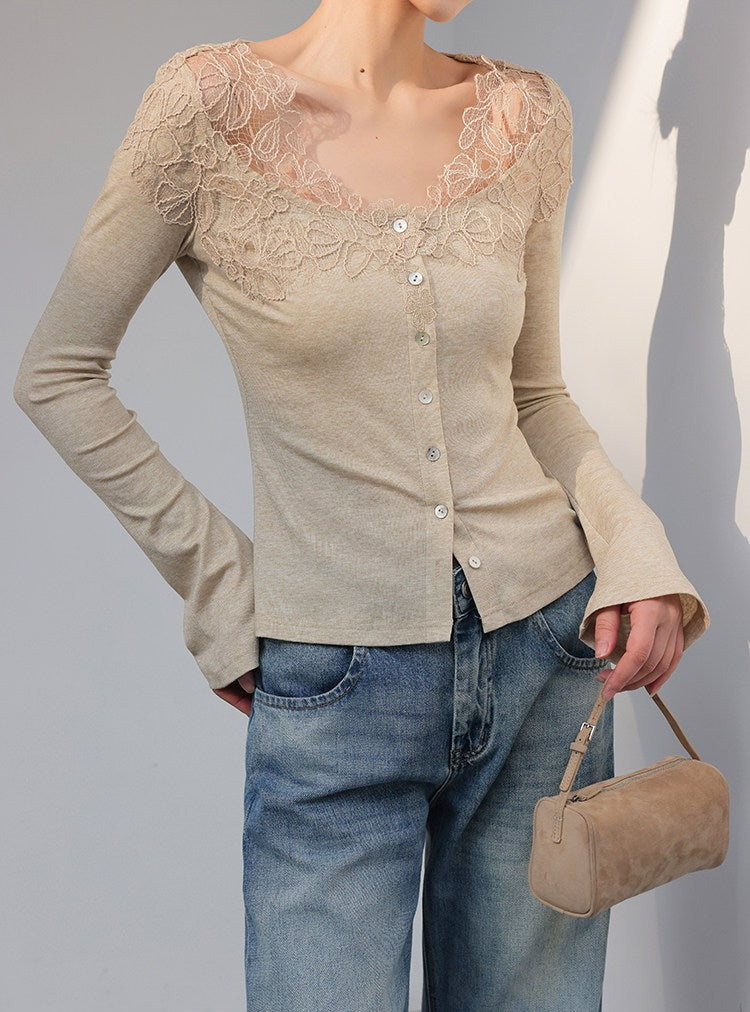 Lace Patchwork Long Sleeve T-Shirt