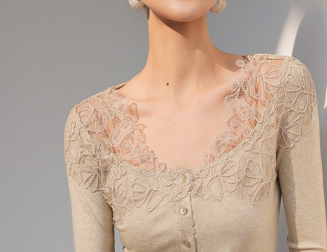 Lace Patchwork Long Sleeve T-Shirt