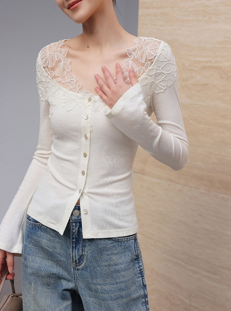 Lace Patchwork Long Sleeve T-Shirt