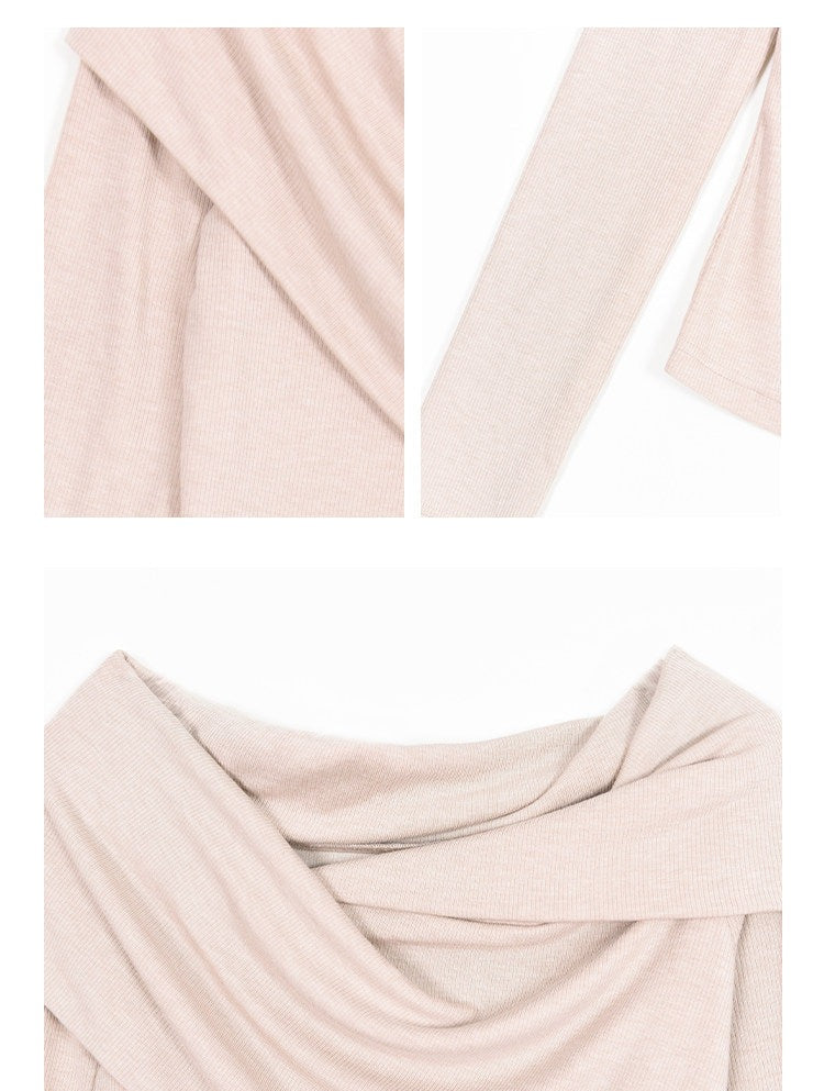 Knit Top with Diagonal Neckline and Cut-Out Design