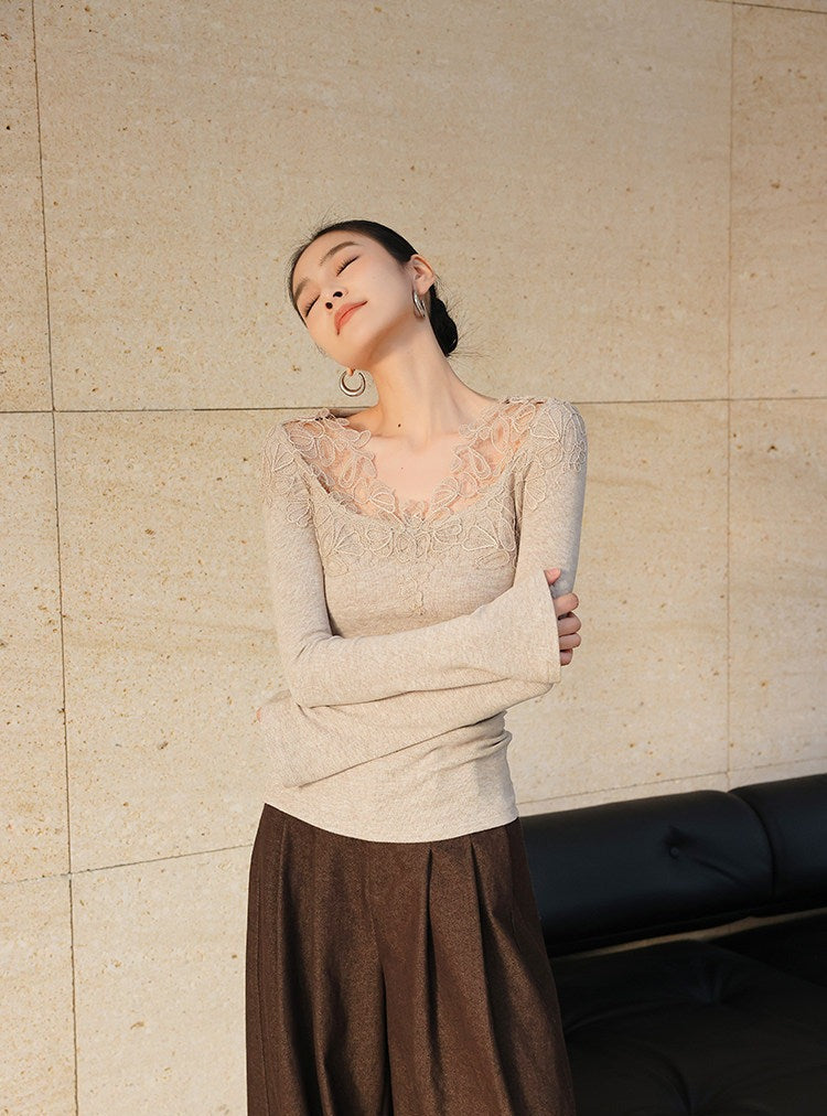 Lace Panel Knitted Top - Elegant and Lightweight