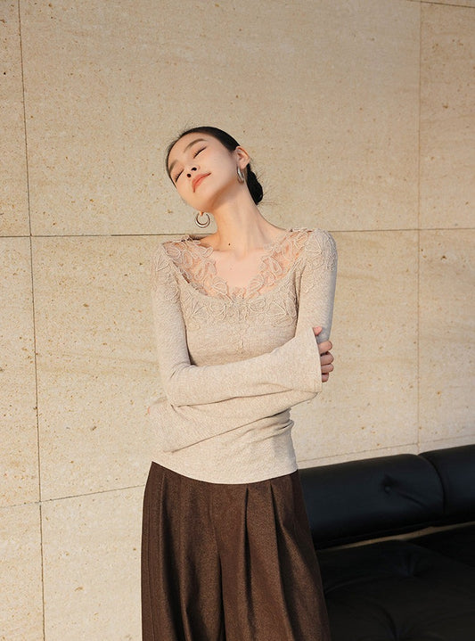Lace Panel Knitted Top - Elegant and Lightweight