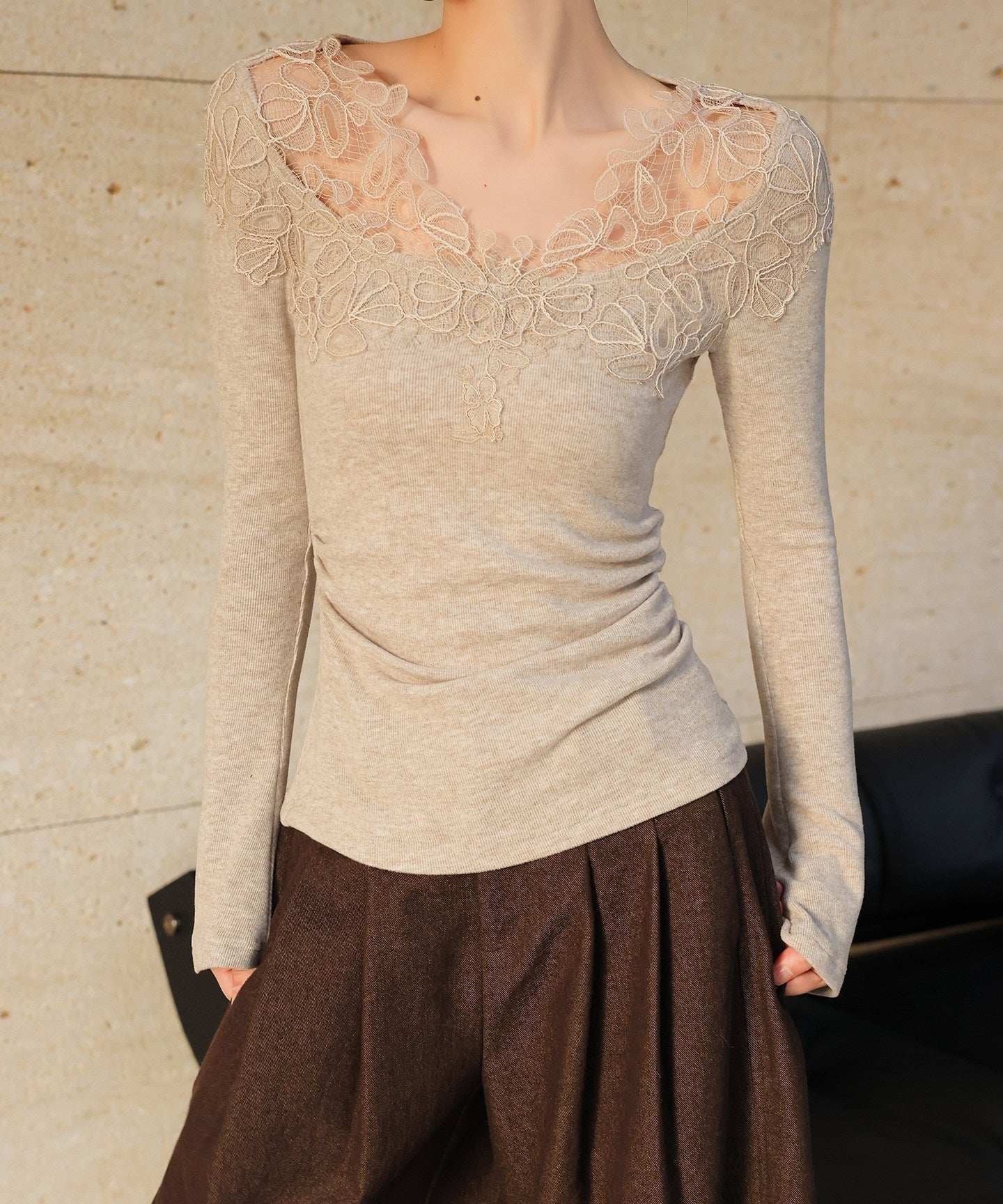 Lace Panel Knitted Top - Elegant and Lightweight