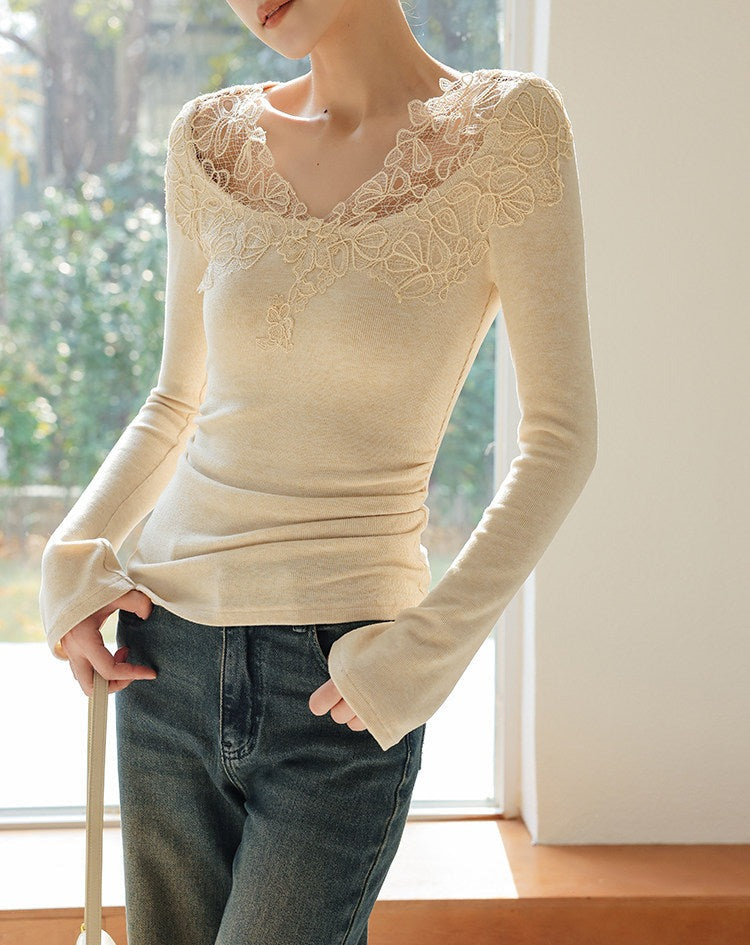 Lace Panel Knitted Top - Elegant and Lightweight