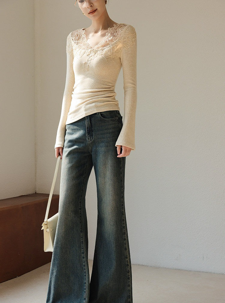 Lace Panel Knitted Top - Elegant and Lightweight