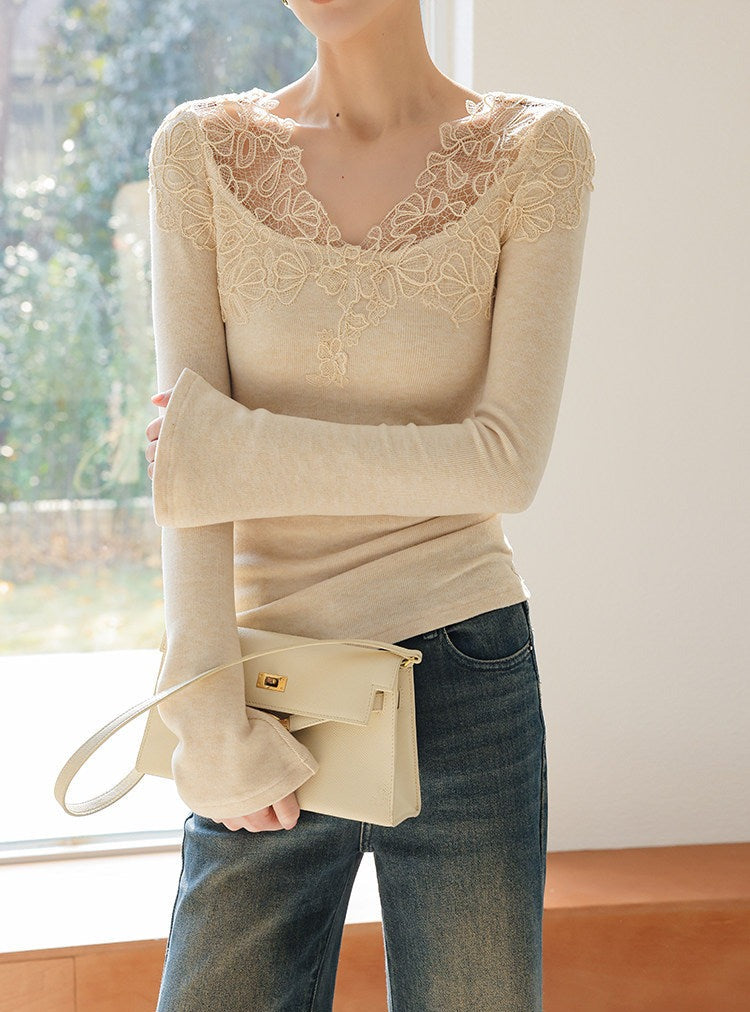 Lace Panel Knitted Top - Elegant and Lightweight