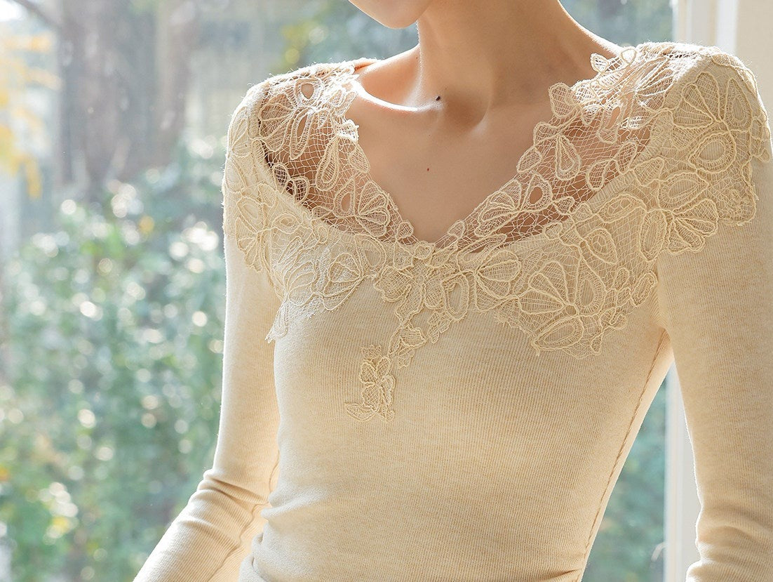 Lace Panel Knitted Top - Elegant and Lightweight