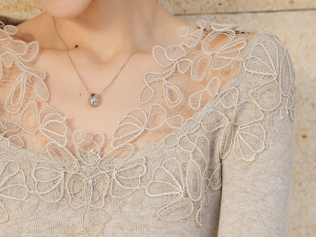 Lace Panel Knitted Top - Elegant and Lightweight