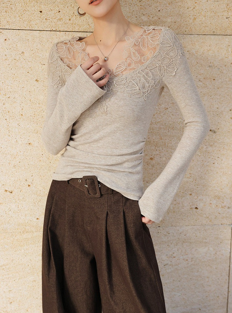 Lace Panel Knitted Top - Elegant and Lightweight