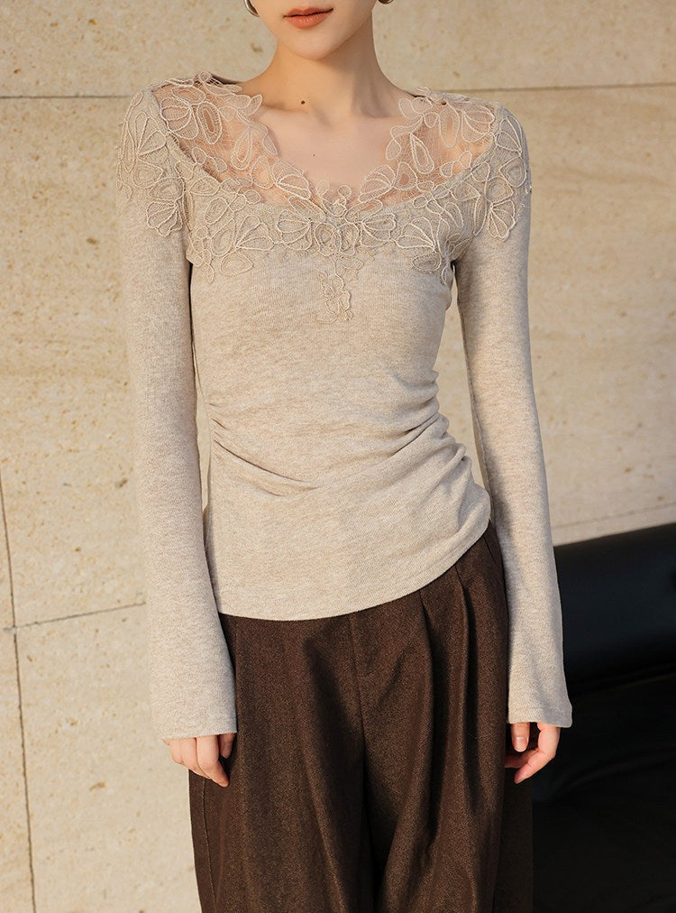 Lace Panel Knitted Top - Elegant and Lightweight