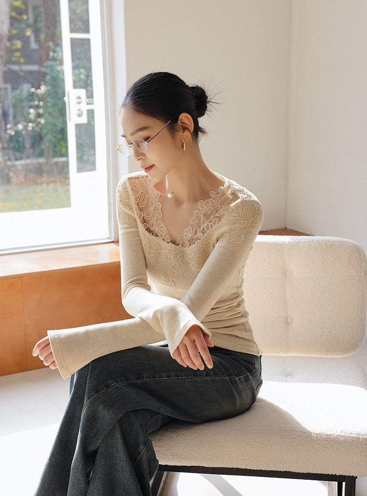 Lace Panel Knitted Top - Elegant and Lightweight