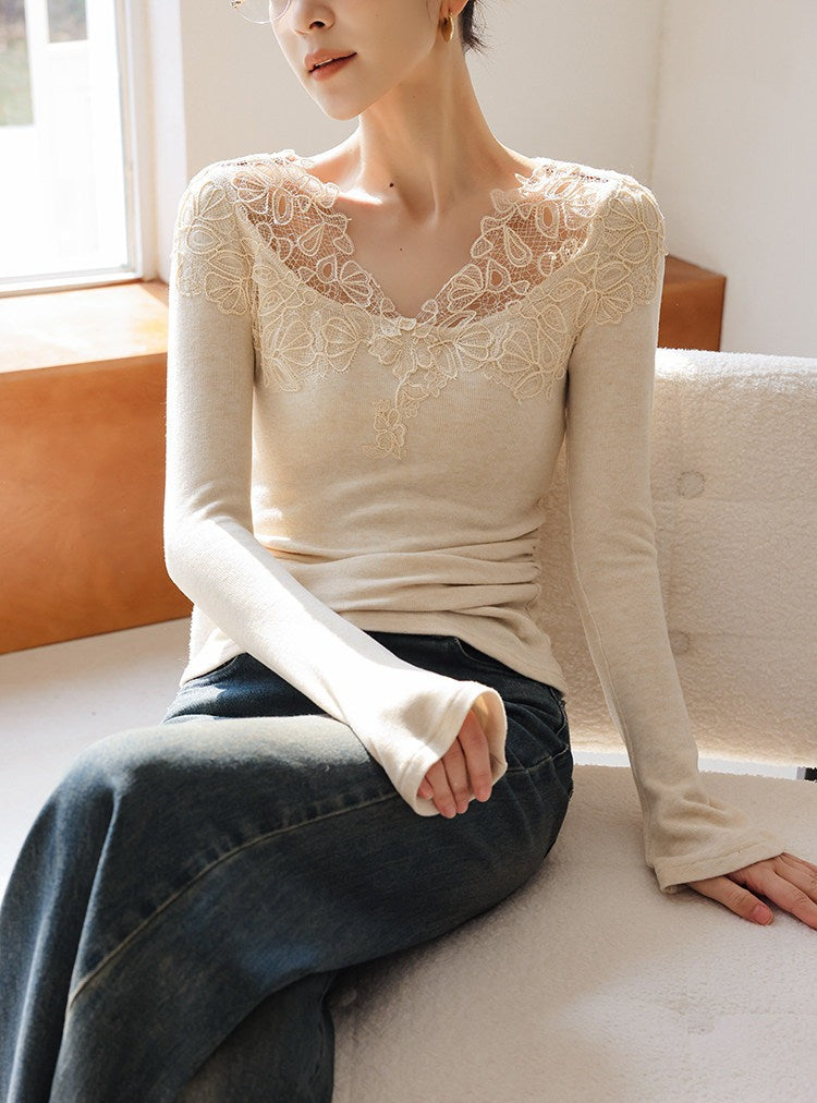 Lace Panel Knitted Top - Elegant and Lightweight