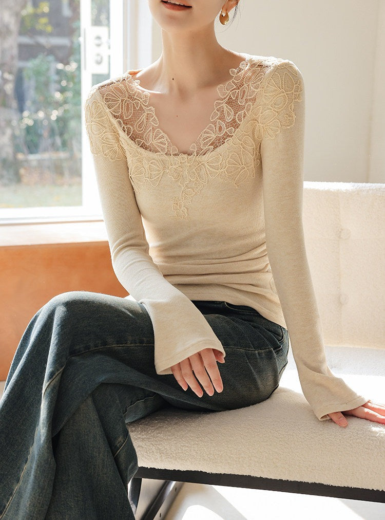 Lace Panel Knitted Top - Elegant and Lightweight